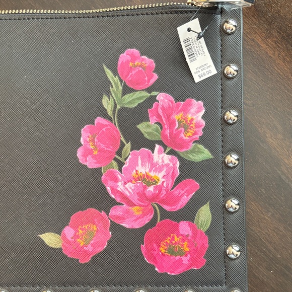 White House Black Market Black Wristlet with Pink Floral Design - Picture 6 of 7
